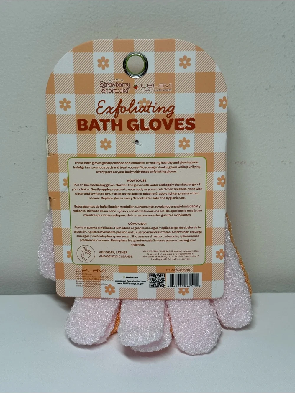 Strawberry Shortcake X Celavi Exfoliating Bath Gloves 2pk Orange Pink